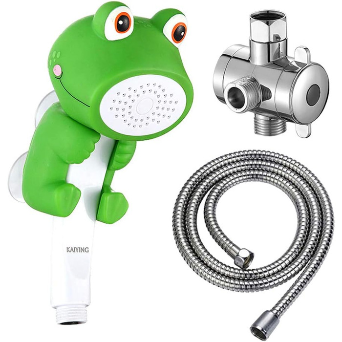 KAIYING Kids Showerheads, Cartoon Water Flow Sprinkler Shower, Shower Head Attachment for Toddlers, Baby Handheld Shower Head Bathroom Accessories, Kids Shower Attachment (J:Showerhead (Frog) + Hose + Diverter Valve)