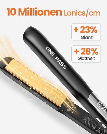 Випрямляч для волосся з титановими пластинами, іонізація, швидкий нагрів 20s, LCD-дисплей, універсальна напруга, 2-в-1 (Noir)