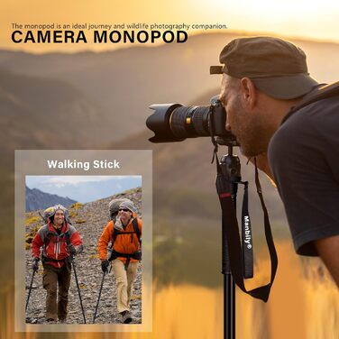 Монопод для камери Manbily 165 см, 5 секцій, алюміній, для Canon, Nikon, Sony DSLR