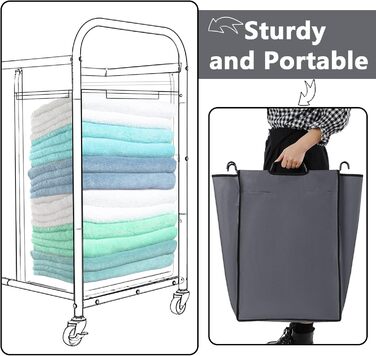 Laundry Sorter, Replacement Bags, Removable Replacement, Laundry Storage, Organizer, Without Hooks, 37 x 21 x 55 cm, Dark Grey, 3 Pieces