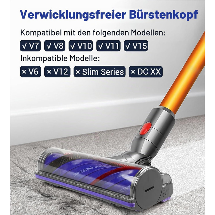 Оригінальна насадка-турбощітка Dyson V7 V8 V10 V11 V15 для твердих підлог та килимів (анти-заплутування)