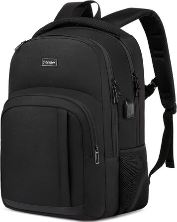 Рюкзак YIORMIOR для підлітків, чоловіків та жінок, 35L, USB-порт, для ноутбука 15.6-17.3 дюйма (Чорний)