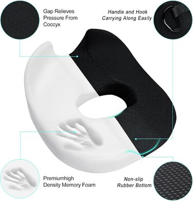 ZHOOGE Orthopedic Donut Seat Cushion for Hemorrhoids & Tailbone Pain - Memory Foam Seat Cushion for Car, Sofa, Office & Wheelchair - Black