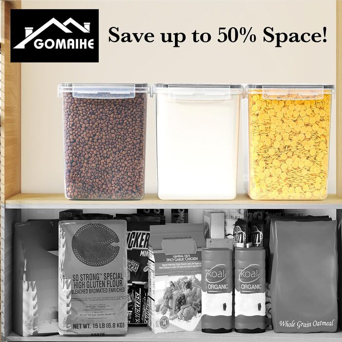 Набір контейнерів для зберігання GoMaihe, 2.5л*6 шт + 5.2л*4 шт. Герметичні контейнери для кухні, органайзери для продуктів, зберігання круп, кави, макаронів