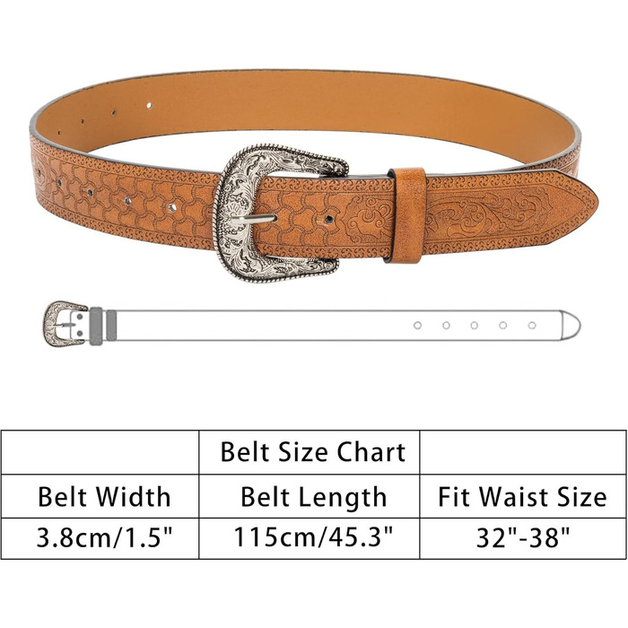 Жіночий/Чоловічий Ремінь Cowboy Стиль з Регульованою Пряжкою INOGIH - Ремінь з Вигравіюванням для Джинсів, Штанів, Суконь (30'-39')