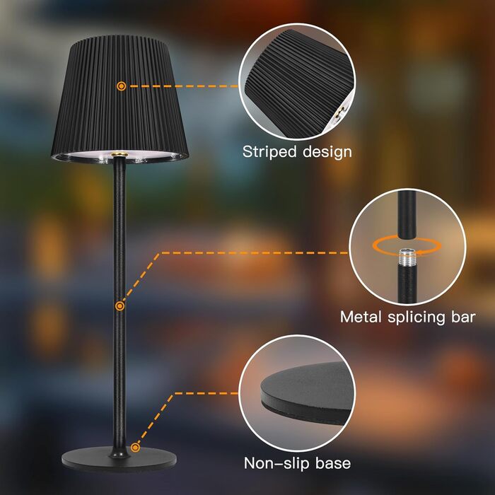 LED-лампа настільна бездротова диммируемая чорна з USB-C, сенсорна лампа з 3 колірними температурами, плавною регулюванням яскравості, регульованою висотою, IP54 вологостійка для внутрішнього/зовнішнього використання, чорна (нова версія)