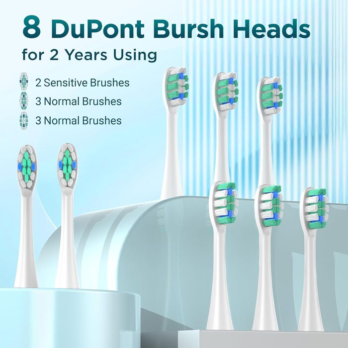 Електрична зубна щітка звукова для дорослих та дітей з 5 режимами, кейсом для подорожей, 8 насадками, акумулятором 60 днів, таймером (Теплий білий)