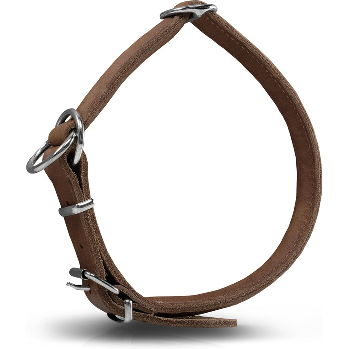 Rund & Weich - Stop Dog Collar Brown L - 55cm with Adjustable Buckle and Integrated Stable Core, Leather Collar with Pull Limiter, Pull Stopper Gentle on Fur, Cowhide Leather