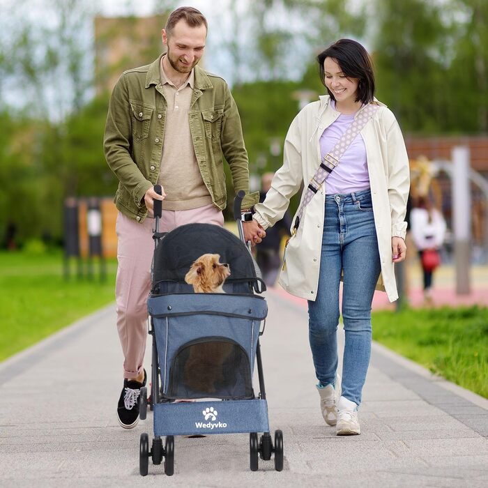 Дитяча коляска 3-в-1 для собак та котів, складна, з регульованою ручкою, 6 коліс, дихаюча сітка, великий об'єм (Блакитно-зелений) (Морський)