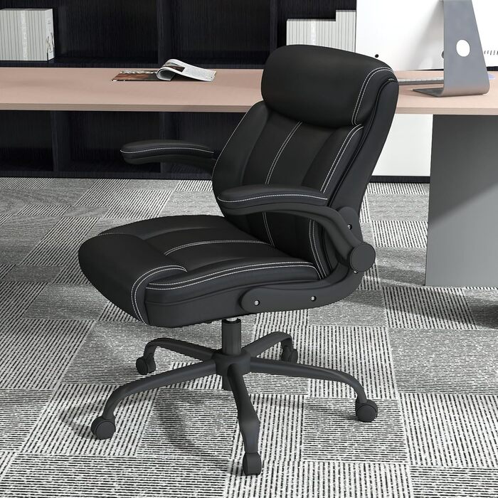 Офісний крісло AnyGod з шкіри, регульовані підлокітники, поворотне, для дому та офісу, до 136 кг, чорне