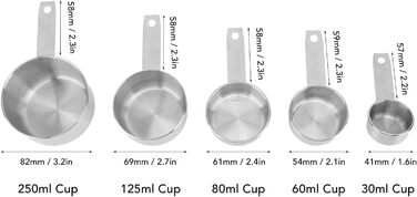 Stainless steel measuring cups, stainless steel measuring spoon set, 5-piece metal measuring cup set, nesting measuring cups, mini measuring spoons, stackable measuring cups for baking and cooking / 1366