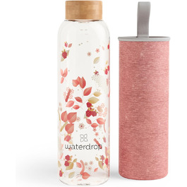 waterdrop® Edition Glass Bottle 600ml Drinking Bottle - Leak-proof glass bottle, suitable for carbonated drinks | BPA-free water bottle including neoprene sleeve | Dishwasher-safe, lightweight borosilicate glass bottle (Flair)
