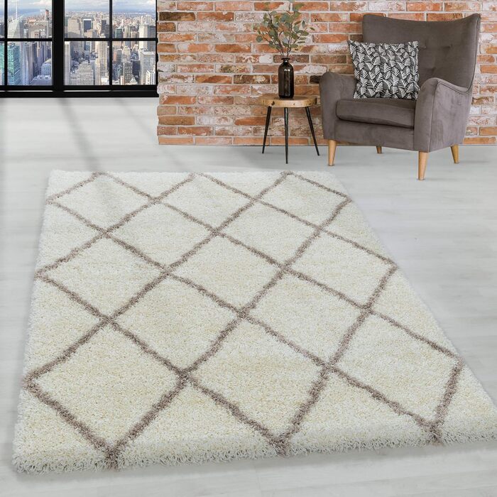 Круглий килим HomebyHome Shaggy 160 см - м'який пухнастий килим з високим ворсом, стиль сканди, колір кремовий. Підходить для вітальні, спальні, кухні, коридору.