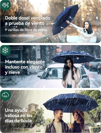 TECKNET Автоматичний парасолька, стійкий до вітру, легкий у використанні, синій
