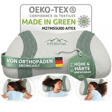 Ортопедична подушка для шиї з Memory Foam – Ергономічна подушка для сну на боці, спині та животі. Подушка для підтримки шийного відділу хребта, проти болю в шиї. Oeko-Tex, знімний чохол.