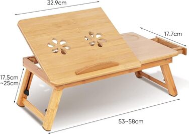 Стіл для ноутбука на ліжко, бамбуковий, регульований, з ящиком. Стіл для читання, сніданку, малювання та їжі
