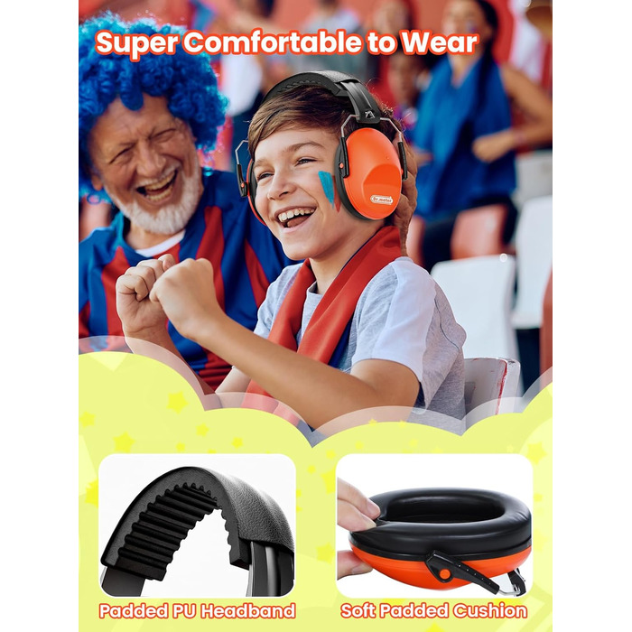 Навушники для захисту від шуму Dr.meter для дітей - пасивні навушники-затички для вух, захист від шуму SNR 27dB, для школи, аутизму, сну, навчання, гри на барабанах, зелені (помаранчеві)