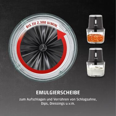 CASO Chop & Go – Електричний подрібнювач для кухні з акумулятором, 1.0 л, 2 швидкості, USB-C, з лопаткою