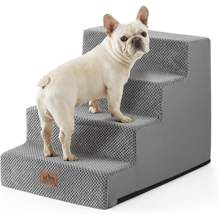 Сходинка для собак COZY KISS, 5 сходинок, 60 см, сіра. Підходить для маленьких собак та котів, знімний чохол, 60x45x45 см