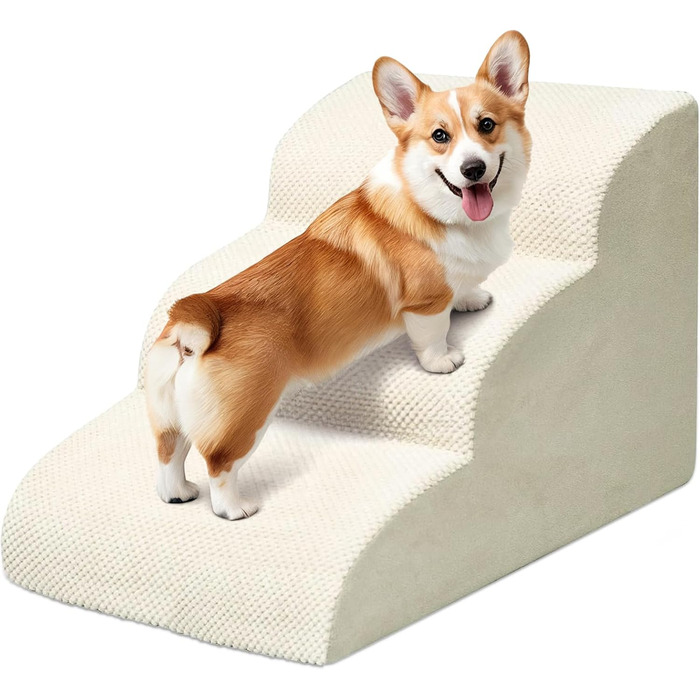 Сходинка для собак Niubya, 62 см, для котів та собак, для літніх та поранених тварин, знімний чохол та щільний пінополіуретан (Сірий, 5 сходинок)