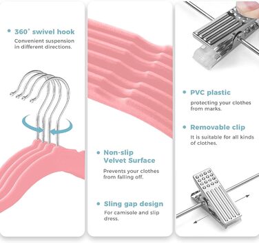 Валiзочка для одягу VECELO Premium з металевими зажимами, неслизька та економна, з 1 магічною валізочкою та 2 тримачами для краваток, ідеальна для жінок та чоловіків, 20 шт., рожевий