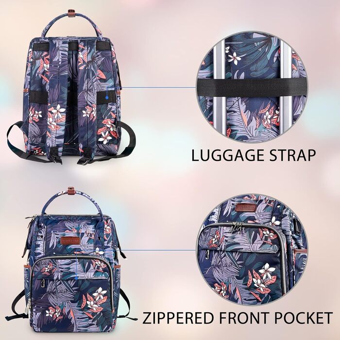 Рюкзак для ноутбука Vankean для жінок, 15.6-16.2 дюйми, з USB-портом, водонепроникний, для роботи/школи/подорожей, квітковий дизайн, темно-синій/червоний