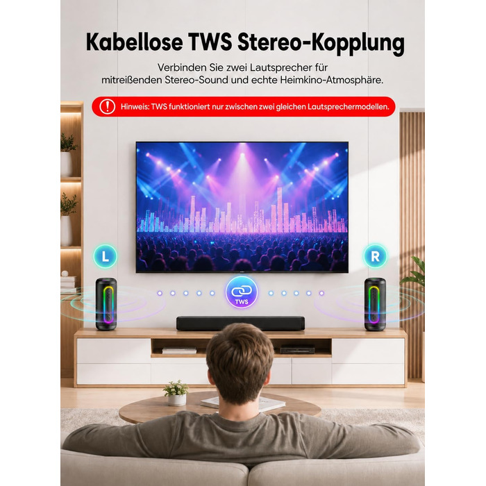 Портативна Bluetooth колонка UOHHBOE 30W, чорна: музика до 30 годин, RGB підсвічування, IPX5 водонепроникність