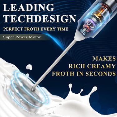 Електричний пінний батончик для напоїв, USB-C, 3 швидкості, для лате, матча, білий. J-16White