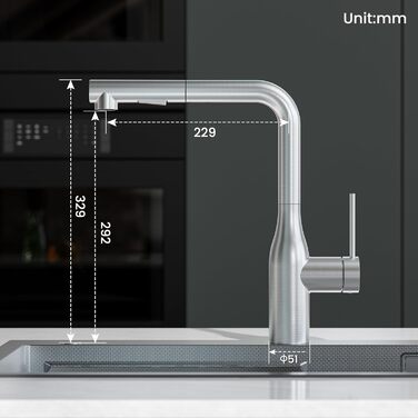 Змішувач для кухні CECIPA висувний, чорний, 360° поворотний, з витяжною лійкою, антивитік, легка установка, для мийки