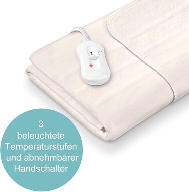 Електричний підігрівач Sanitas SWB 21 з м'якого флісу, з фіксувальними стрічками, системою безпеки, 3 температурними рівнями, придатний для прання, розмір 150 x 80 см, сумісний з більшістю матраців. Новий дизайн у білому (та бежевому кольорі)
