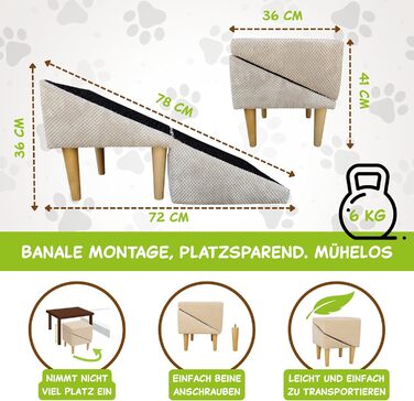 Сходинки для собак Outentin - розкладні, з неслизькою поверхнею, для маленьких та великих собак, для дивану та ліжка, стабільні, зроблені у вигляді меблів, 36 см, рожеві