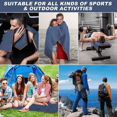 Набір рушників з мікрофібри: великий (180x80 см), спортивний (100x50 см), пляжний (80x40 см). Кольори: темно-сірий + зелений, темно-синій + помаранчевий