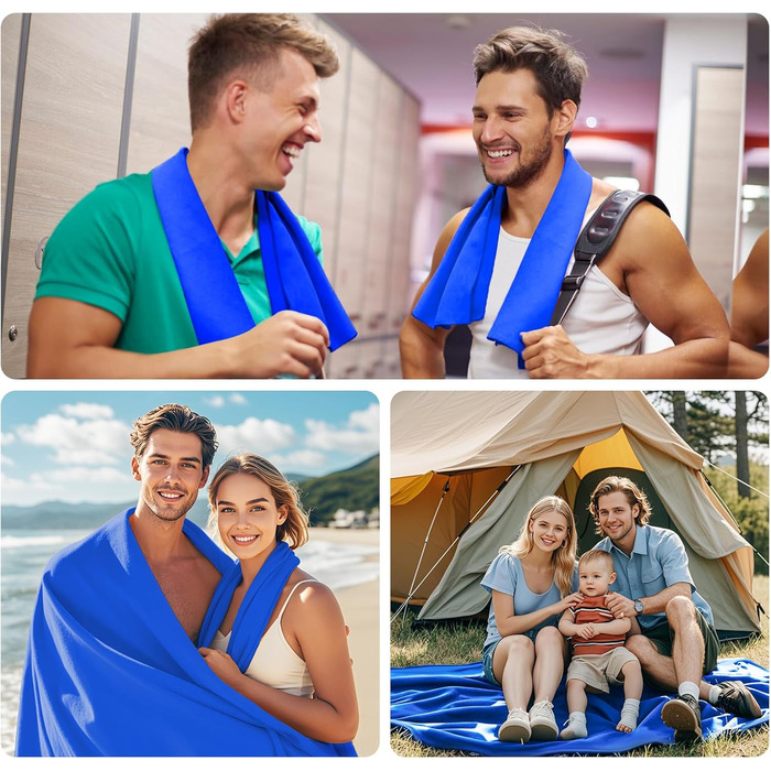 Набір з 3-х рушників з мікрофібри (великий 160x80 см та 2 маленькі 80x40 см), швидковисихаючі, для фітнесу та спорту, для пляжу, ванни, спорту та подорожей (Королівський синій)