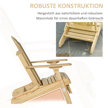 Розкладний садовий стілець Adirondack Outsunny з підніжкою 78 x 140 x 94 см з соснового дерева, зручний шезлонг для саду та вуличних меблів