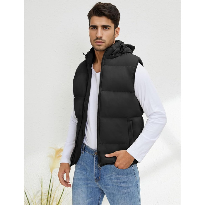 Чоловіча зимова жилетка Hathaway з капюшоном, тепла, без рукавів, на блискавці, чорна, XL