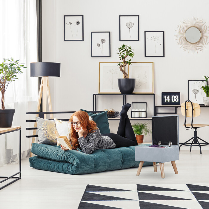 Оксамитовий табурет Relaxdays з місцем для зберігання