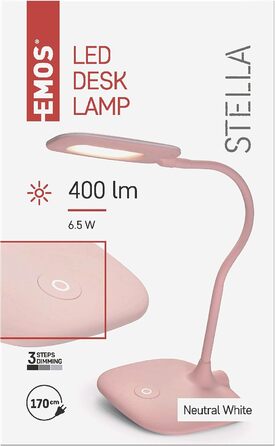 LED настільна лампа EMOS STELLA 6,5W, регулювання яскравості, рожева