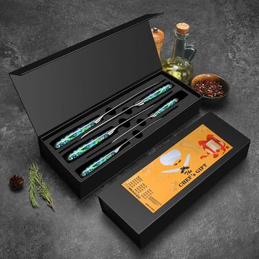 Набір кухонних ножів Damast Santoku 5шт з лезом 18 см (VG-10 сталь, ручка Abalone), подарункова коробка
