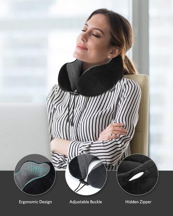 Подушка для шиї Homiee, ортопедична, з memory foam, для подорожей, авто, офісу, чорна