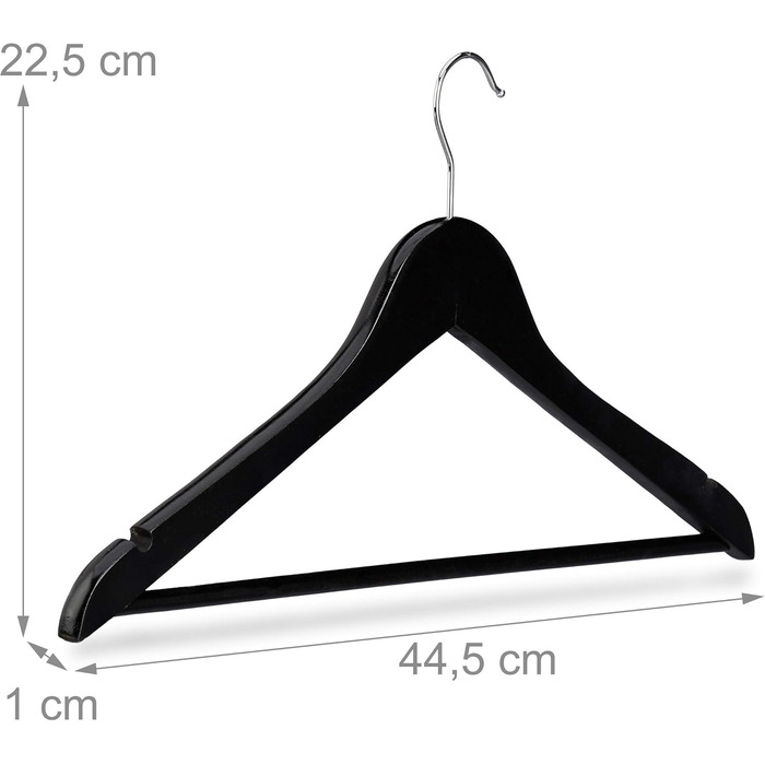 Набір вішалок для одягу Relaxdays, 30 шт., дерев'яні, для штанів, спідниць, суконь, курток, сорочок, з обертовим гачком, чорні, 22,50 x 44,50 x 1,00 см