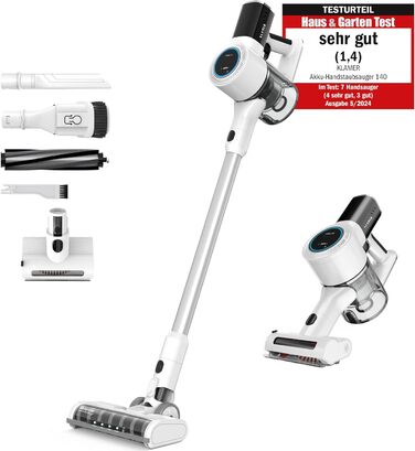 Бездротовий акумуляторний пилосос 2-в-1 Klamer з HEPA-фільтром для дому, авто та килимів. Час роботи до 45 хв. (Білий/Срібний)