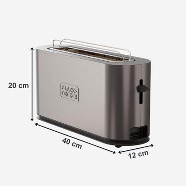 Тостер BLACK+DECKER BXTO1960E: 1960W, цифрове налаштування, 6 рівнів підсмажування, 4 відділення, функції: стоп, підігрів та розморожування, автоматичне центрування, підігрівач для тостів