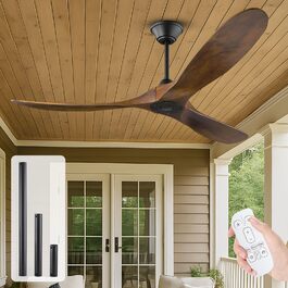 Дерев'яний стельовий вентилятор 152 см з дистанційним керуванням, 60 дюймів, 3 лопаті, DC-двигун, для дому та вулиці, таймер, коричневий