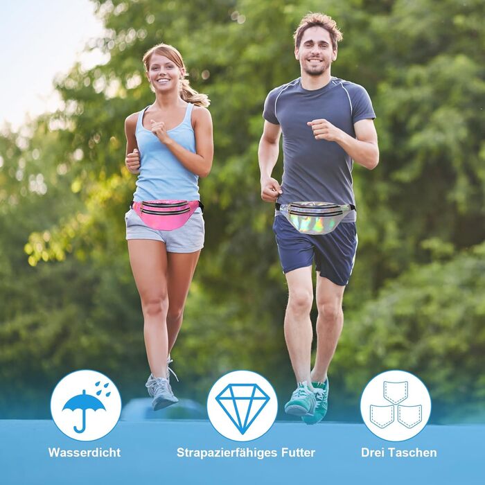 Дві жіночі поясні сумки/бананки: срібло + рожевий, водонепроникні, для активного відпочинку, подорожей та вечірок