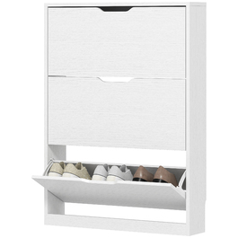 HOMCOM Shoe Cabinet with 3 Flaps, Shoe Rack, Shoe Bin Narrow Shoe Chest for 9-12 Pairs of Shoes 80 x 17 x 108 cm, White | Aosom