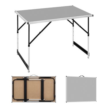 Складаний стіл Woltu для кемпінгу та відпочинку на природі 100x60 см, регульована висота, алюмінієвий і MDF, сірий