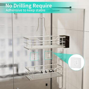 Настінна поличка для душу HapiRm з 4 гачками - регульована, для шампуню та мила, нержавіюча сталь (Sand Nickel)