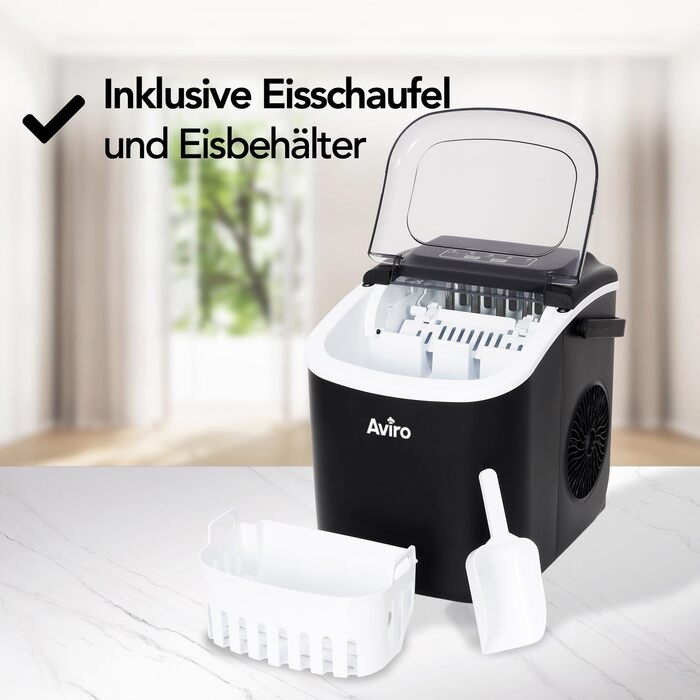 1.3L Countertop Ice Maker - Self-Cleaning - 12kg/24lbs - Makes 9 Cubes Every 6 Minutes - Black