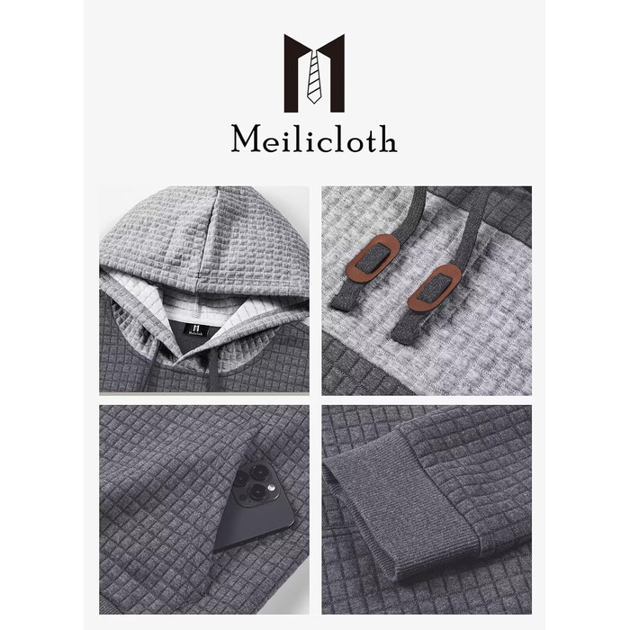 Худі чоловіче з довгим рукавом, теплий світшот з капюшоном, кольоровий блок, модель A (темно-сірий, L)