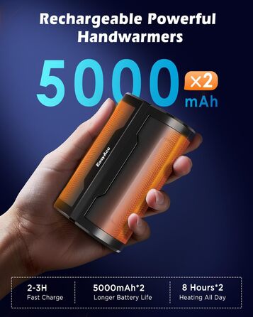 Електричні грілки для рук EasyAcc 10000mAh (2 шт.), 3 режими нагріву, LED-дисплей, для кемпінгу, полювання, гольфу, Рейно